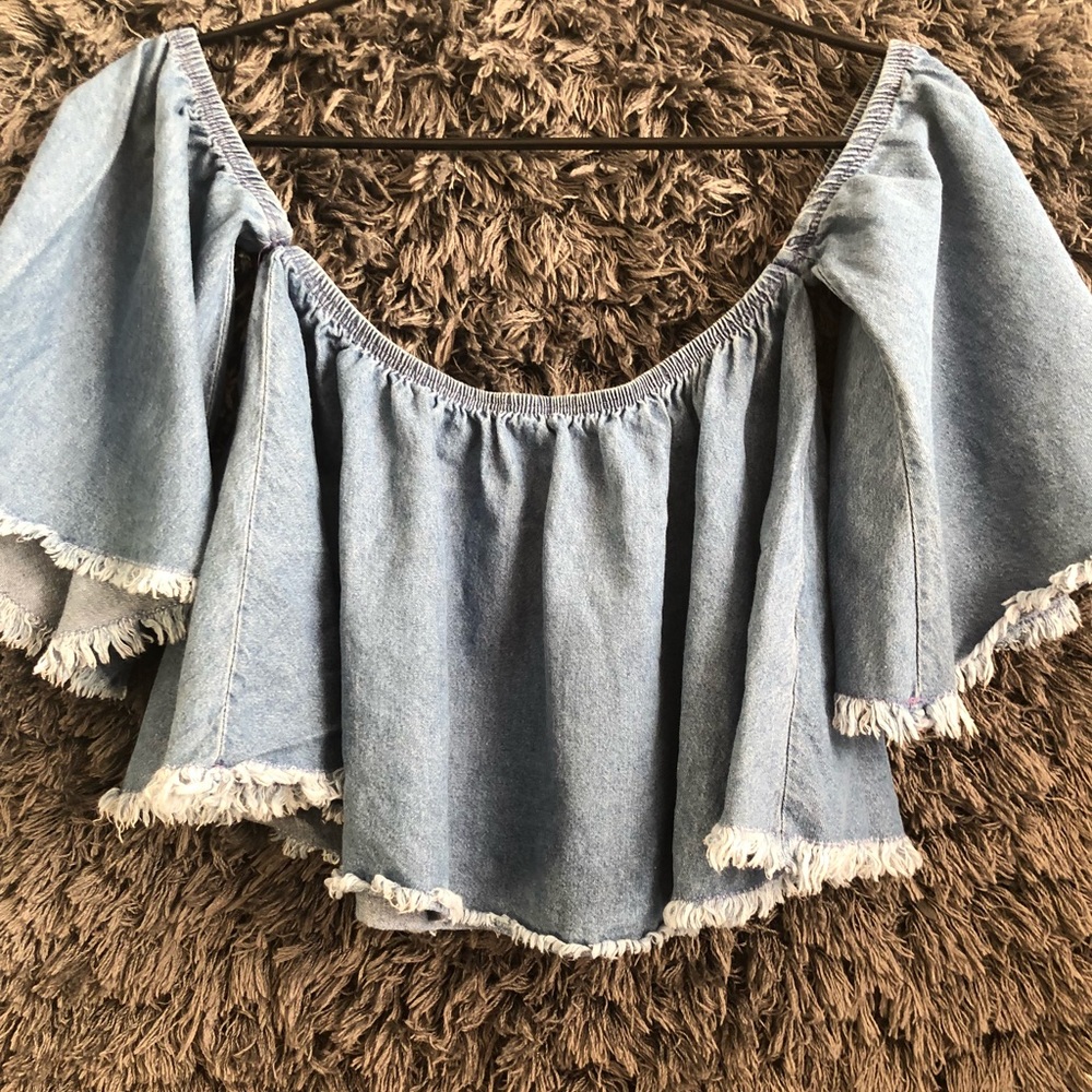 Off the shoulder denim crop top!